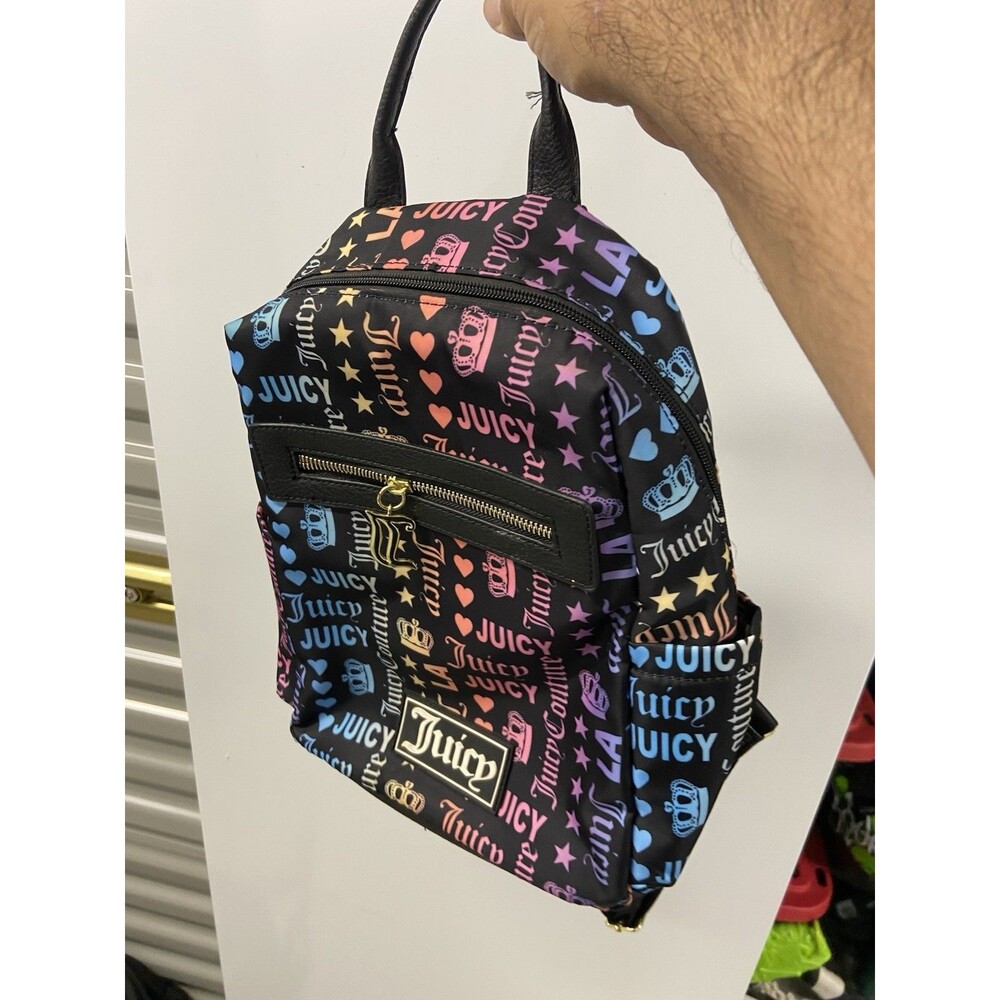 Juicy Couture Backpack Multicolor Black with Crowns Hearts Stars  Pockets Y2K
